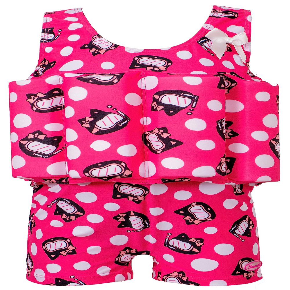 Baby Kids Boys Girls One-Piece Swimsuit with UPF 50+ Sun Protection, Long Sleeve Rash Guard for Toddler, Beach Pool Swimming, Summer Vacation Outfit Fuchsia Diving Cat 1-2Years