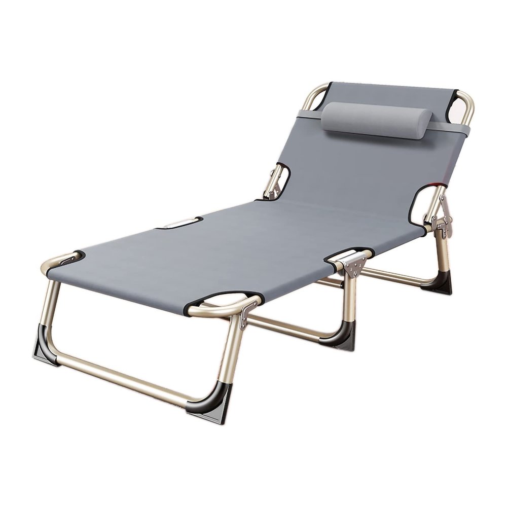 CHEOTIME Folding Camping Cot, Folding Bed, Single Person Folding Reclining Lounger for Camping Office Lunch Break Outdoor Emergency(56 Round Tube Gray)