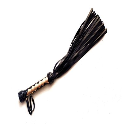 MarquiseDeBliss Genuine Leather Handcrafted Gentle Horse Whip - Thick Equestrian Training and Riding Essential - Riding Tools (19.7 Inches, Black and Gold)