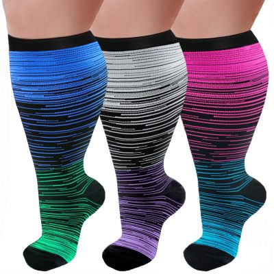 3 Pairs Plus Size Wide Calf 20-30 mmHg Knee High Compression Socks