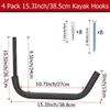 Kayak Storage Hooks, 15.3Inch Wall Mounted Garage Kayak Hanger, 2 Pairs Heavy Duty Canoe Garage Storage Utility Racks for Paddle Board, Ladder, Surfboard, Snowboard, Bike (Load Copacity 50LB) view 2