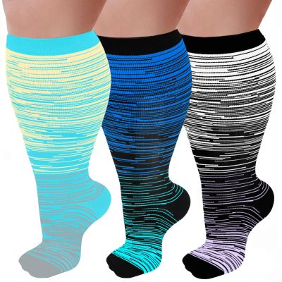 3 Pairs Plus Size Wide Calf 20-30 mmHg Knee High Compression Socks