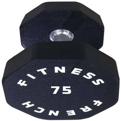 French Fitness Urethane 8-Sided Hex Dumbbell  75 lbs (Single) | Premium Commercial Hand Weight with Knurled Handle for Strength Training