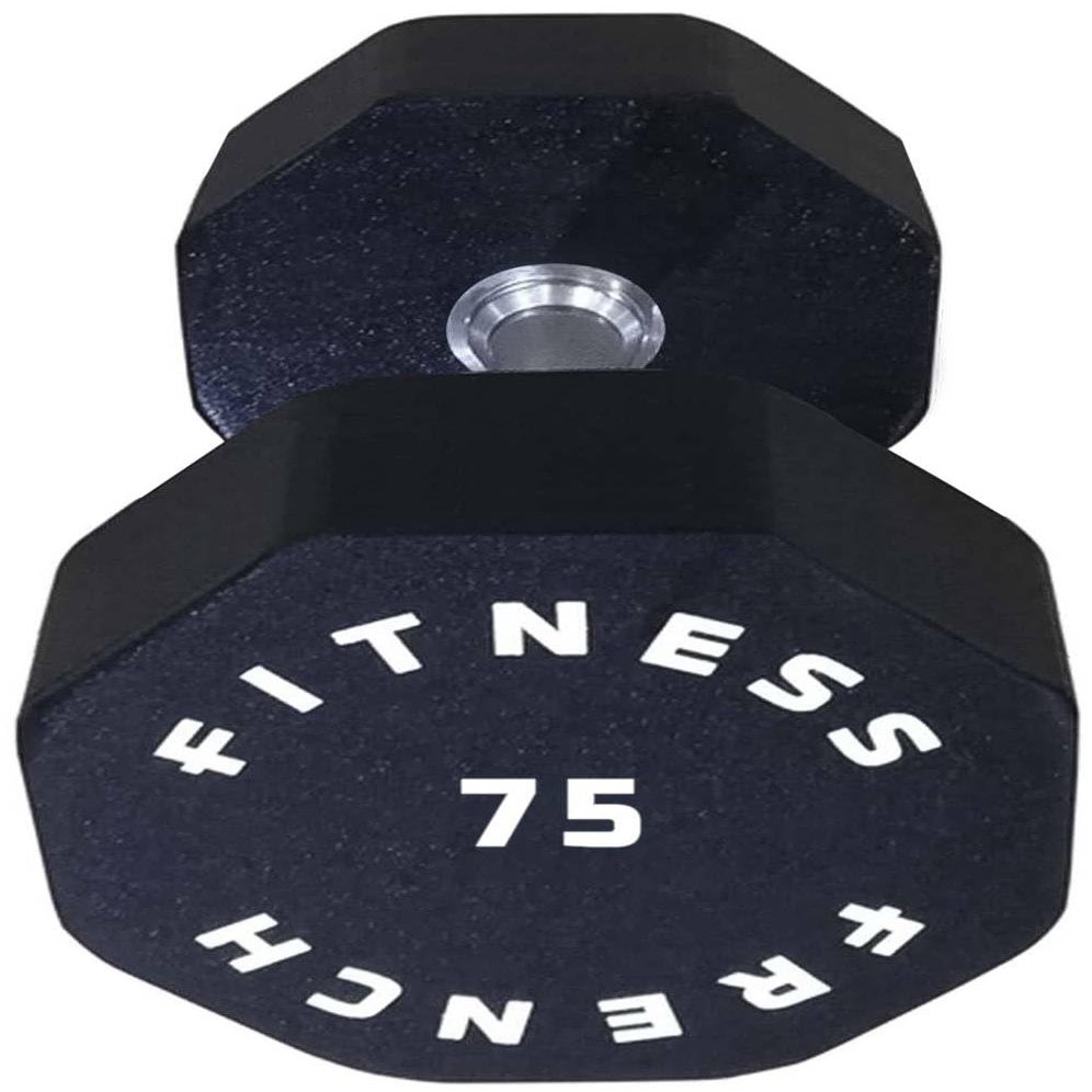 French Fitness Urethane 8-Sided Hex Dumbbell  75 lbs (Single) | Premium Commercial Hand Weight with Knurled Handle for Strength Training