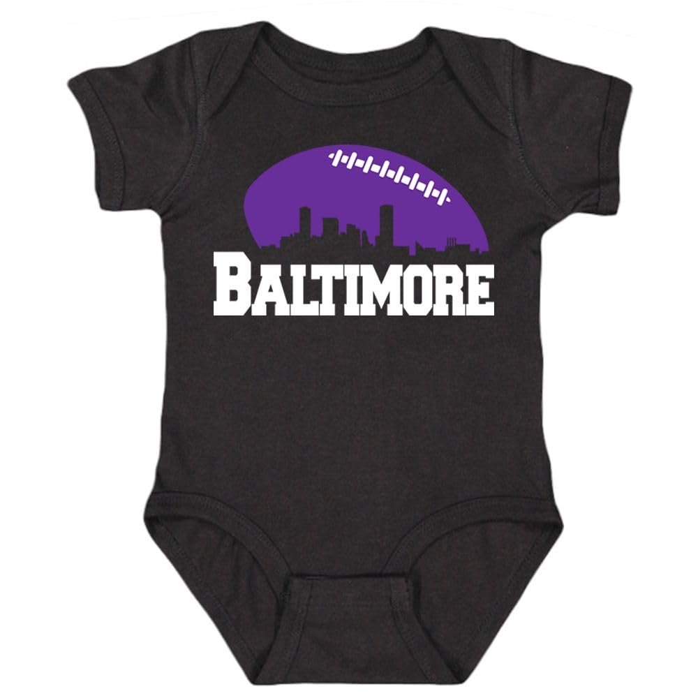 Xtreme Apparrel Baltimore Skyline Kid's Bodysuit for Football Fans (Black, 12M)