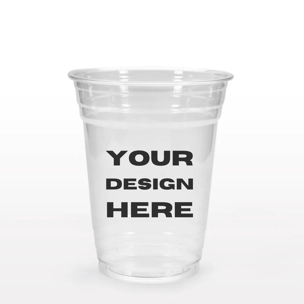 MIP ADVERTISING Custom Disposable PET Clear Plastic Cups 16 oz. Set of 100 Personalized Bulk Pack - Perfect for Birthdays, Weddings, Picnic, Beach, Parties