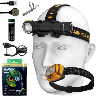 Armytek Wizard C2 Pro Max XHP70.2 LED Magnet Rechargeable Headlamp (Warm) 3720 Lumens w/ NU31 Triple Output Lightweight USB-C Rechargeable Headlamp 550 Lumens