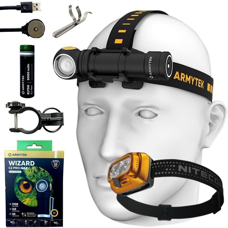 Armytek Wizard C2 Pro Max XHP70.2 LED Magnet Rechargeable Headlamp (Warm) 3720 Lumens w/ NU31 Triple Output Lightweight USB-C Rechargeable Headlamp 550 Lumens