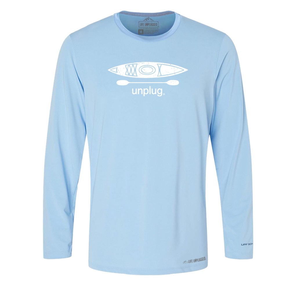 Life Unplugged Kayak Unplug Long Sleeve Shirt Mens & Womens Poly Spandex High Performance Longsleeve with UPF 50 (Blue Mist, M)