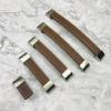 Kids Drawer Pulls 2 Pack Furniture Luggage Leather Handle Wardrobe Cabinet Drawer Anti-Collision Leather Handle Square,Brown Hole Distance 128mm view 3
