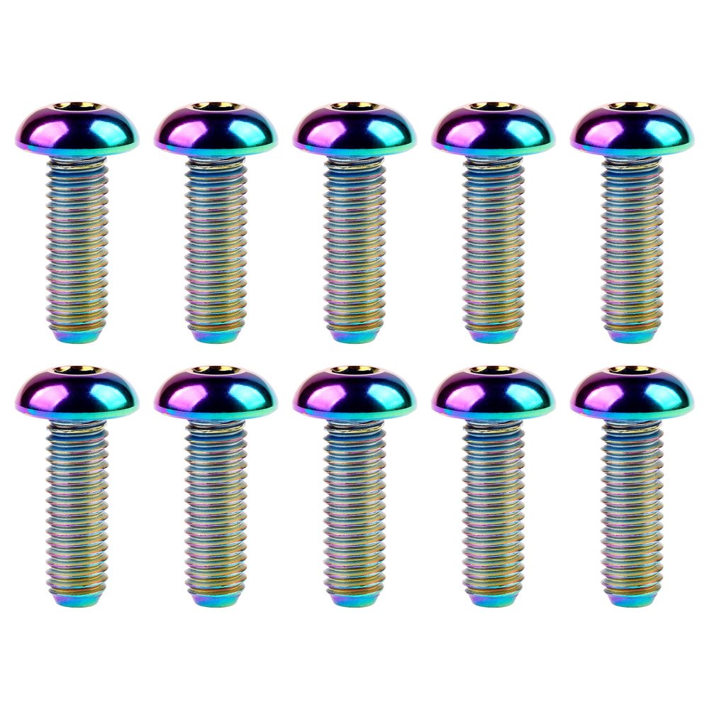 Wanyifa Titanium Ti Water Bottle Cage M5x8 10 12 15mm Bolt Button Head Allen Key Screws Pack of 10 (Rainbow, M5x15mm)