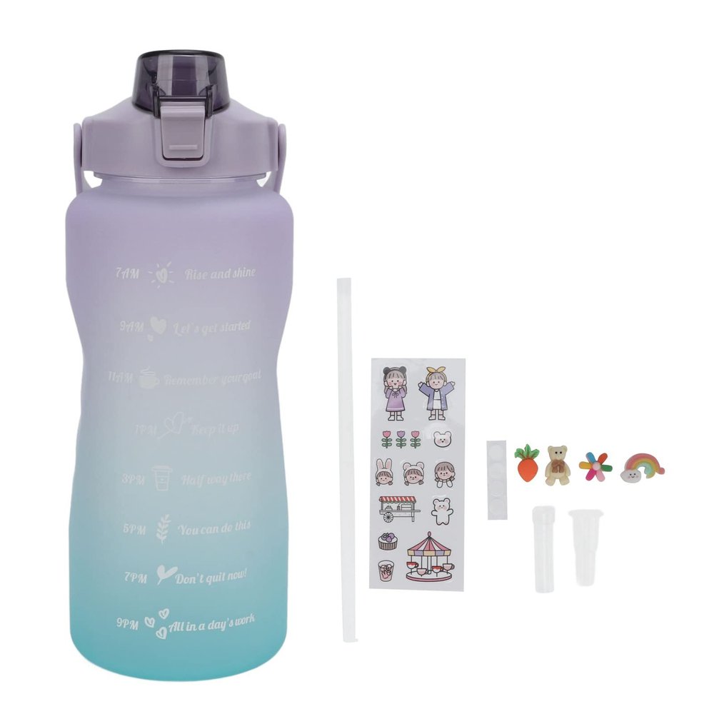 2000ML Large Capacity Water Bottle, Gradient Frosted Water Bottle with Handle Straw Silicone Hose,Sports Water Bottle for Adult and Kids Gym Sports Outdoors(Purple Cover Gradient)