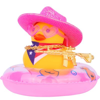 MuMyer Car Duck Decoration Dashboard, Rubber Duck Car Ornament Accessories with Mini Cowboy Hat Swim Ring Necklace Sunglasses Special Prop(B-G14)