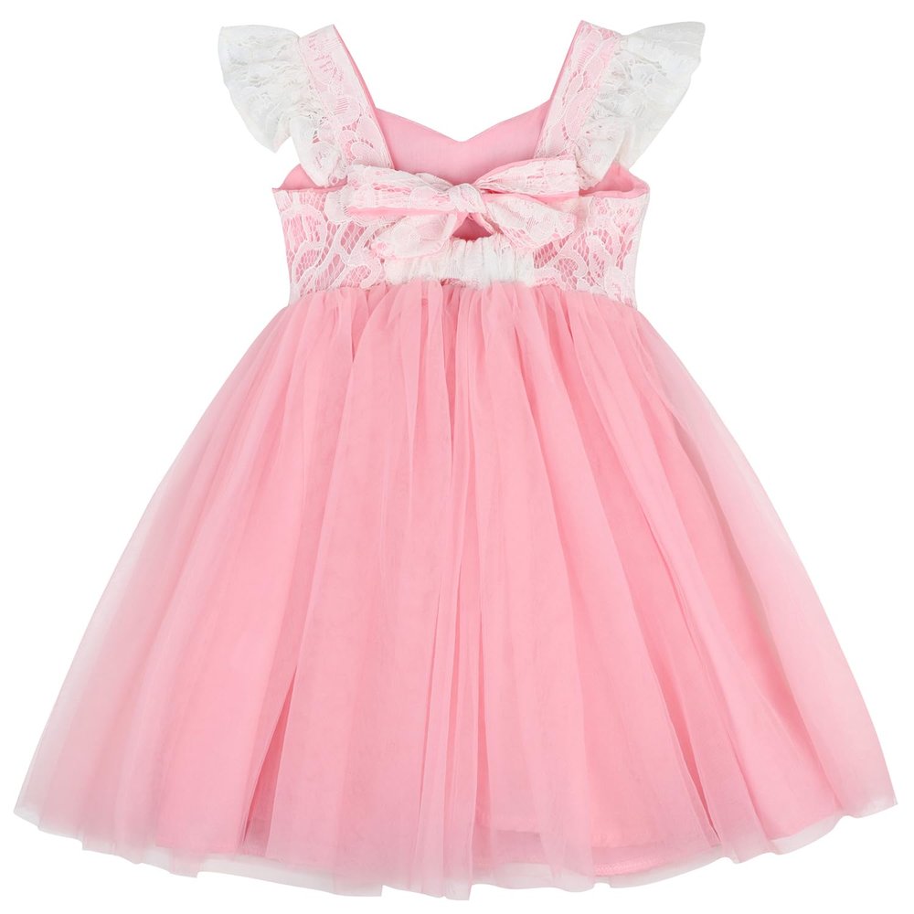 AGQT Tutu Dress for Little Girls Butterfly Sleeveless Tulle Dress Birthday Party Dress Baby Doll Dress Light Pink 6T-7T