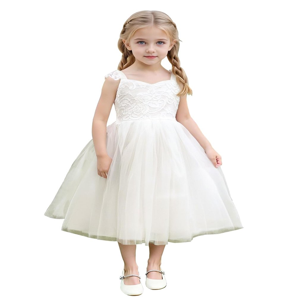 AGQT Tutu Dress for Little Girls Butterfly Sleeveless Tulle Dress Birthday Party Dress Baby Doll Dress White Size 6T-7T