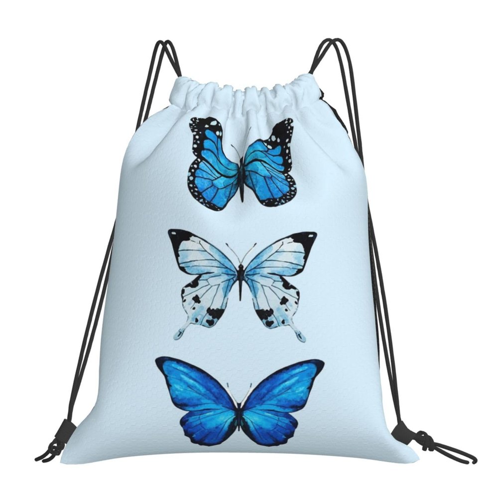 Blue Butterfly Drawstring Backpack Sports Gym Sack Sackpack String Bag Cinch Bag For Sport Yoga Travel Shopping Women Men