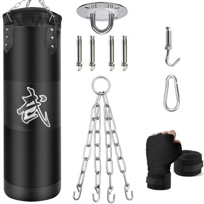 ZERUIDM Hanging Punching Bag Set Unfilled, Heavy Boxing Bags Kickboxing Bag for Adults Kids, Youth Boxing Set with Hand Wraps, Punching Bag Hangers, for MMA Muay Thai Taekwondo Training