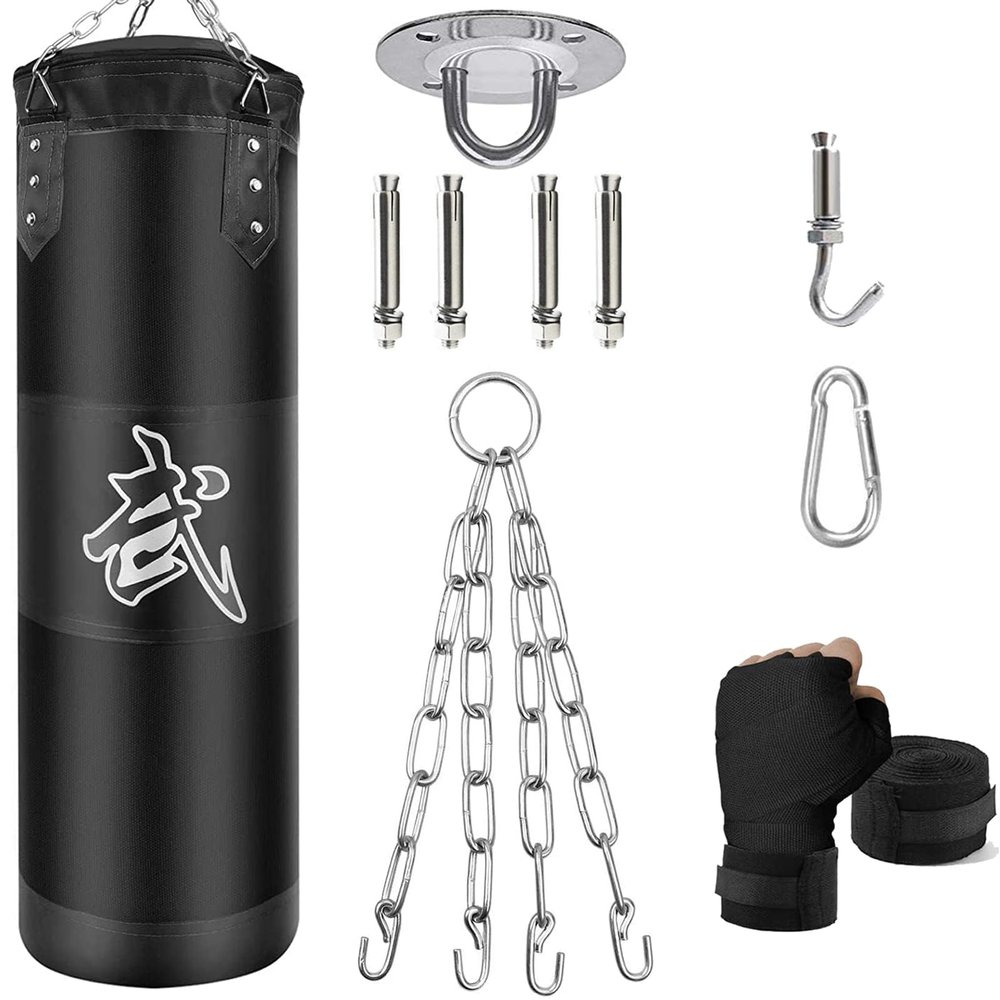 ZERUIDM Hanging Punching Bag Set Unfilled, Heavy Boxing Bags Kickboxing Bag for Adults Kids, Youth Boxing Set with Hand Wraps, Punching Bag Hangers, for MMA Muay Thai Taekwondo Training