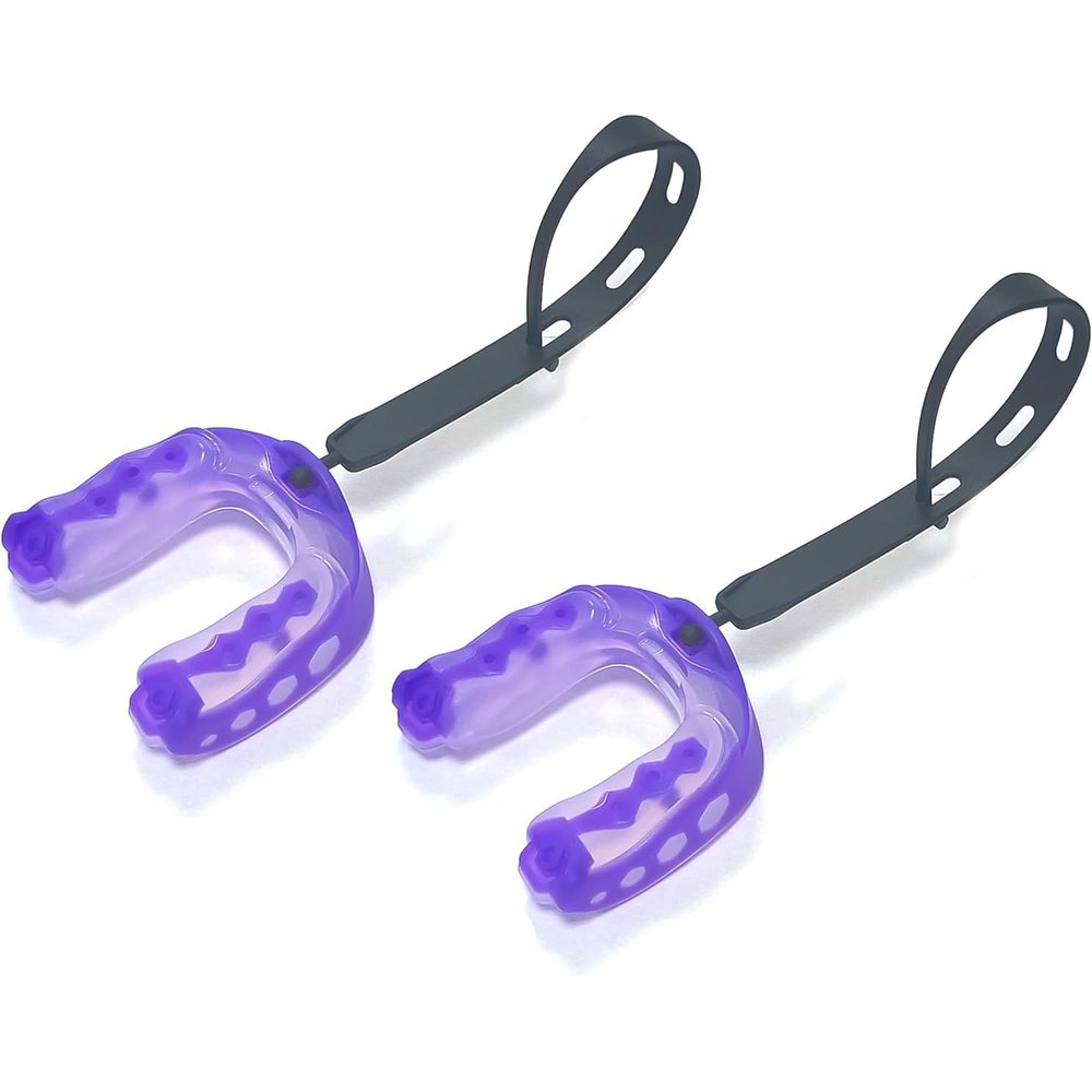 Ordbuum 2 Pack Mouth Guard, Sports Mouth Guard Football Youth Football Mouthguard with Strap and Box Basketball, Sport Mouthguard for Lacrosse, Hockey, MMA (Purple for Ages 8+)
