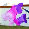 1pair 150 * 90cm Hand Painted Belly Dance Silk Fan Veil Green Color Mix Color view 2