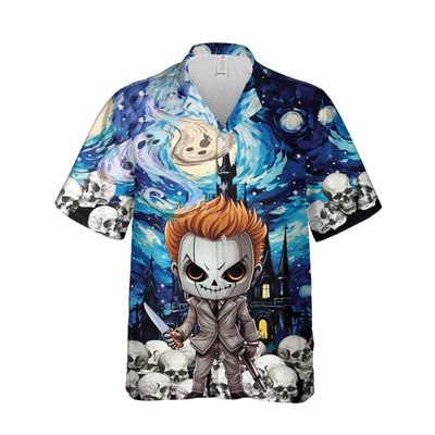 228CLOSET Men's Halloween Character Hawaiian Shirts - Skulls Button Down Mens Hawaiian Shirts Set 63 Size 5XL