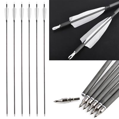 SHARROW 33 inch Carbon Arrow Hunting Arrows 400 Spine with 100 Grain Removable Tips for Archery Compound & Recurve & Traditional Bow Hunting Practice Shooting 6/12pcs (12pcs, White)