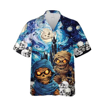 228CLOSET Men's Mummies Hawaiian Shirts - Halloween Skull Button Down Mens Hawaiian Shirts Set 63 Size M