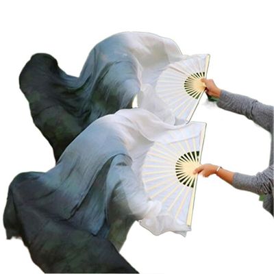 1pair 150 * 90cm Hand Made Belly Dance Dancing Silk Long Fans Veils Art Colorful Black White Gradient