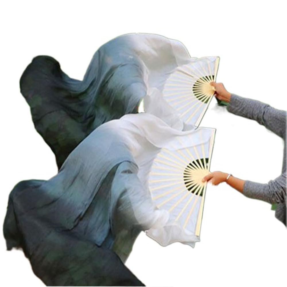 1pair 150 * 90cm Hand Made Belly Dance Dancing Silk Long Fans Veils Art Colorful Black White Gradient
