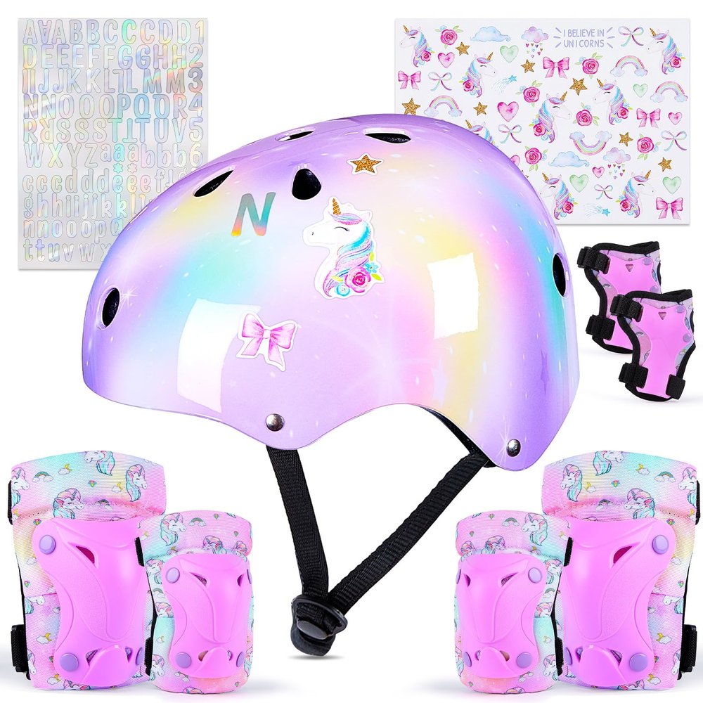 Unicorn Catcher Kids Helmet and Knee Pads Set, Adjustable for Girls Ages 3-8