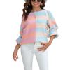 chouyatou Women's Casual Crew Neck Color Block Striped Patchwork Knitted Pullover Sweater Tops (Large, Blue Pink) view 1