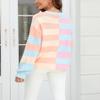 chouyatou Women's Casual Crew Neck Color Block Striped Patchwork Knitted Pullover Sweater Tops (Large, Blue Pink) view 3