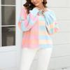 chouyatou Women's Casual Crew Neck Color Block Striped Patchwork Knitted Pullover Sweater Tops (Large, Blue Pink) view 4
