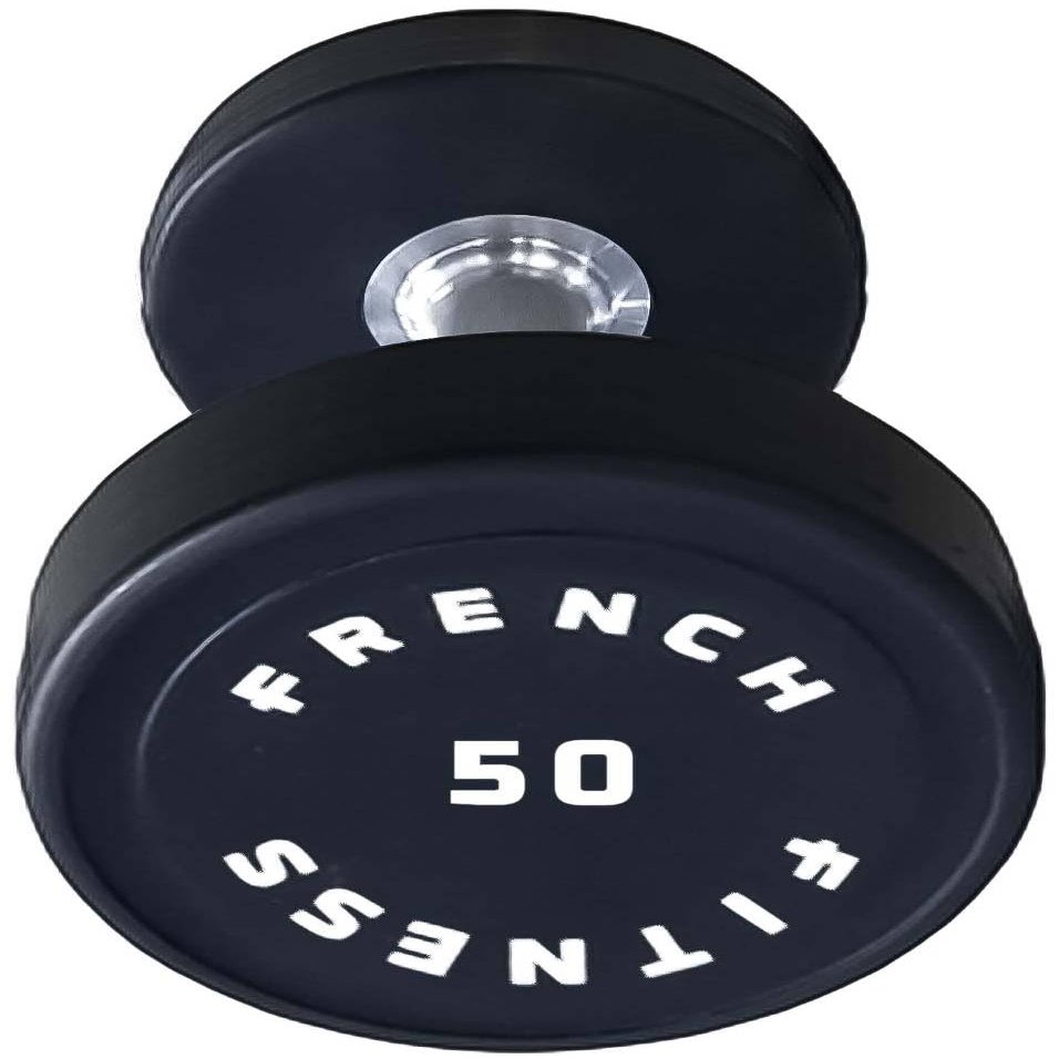 French Fitness Urethane Round Pro Style Dumbbell - Premium Hand Weights for Strength Training (Single, 50 lbs)
