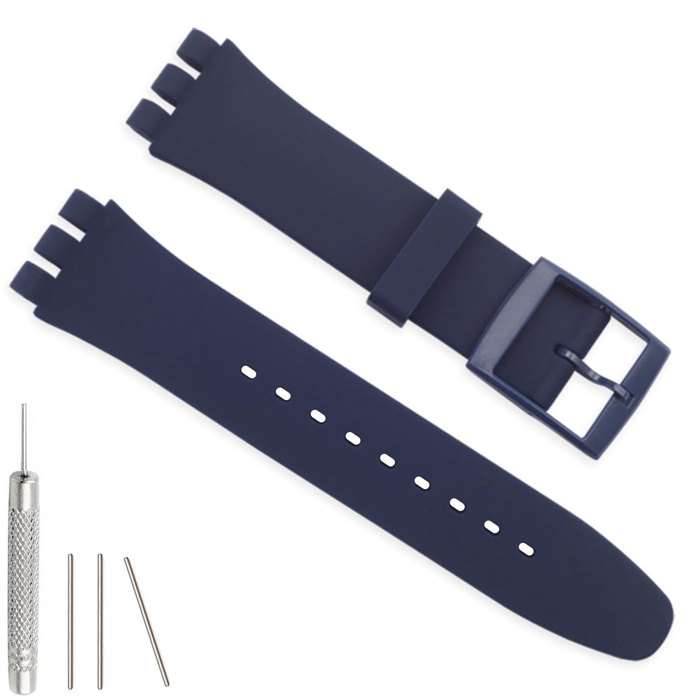 Hijiawee Silicone Band for Swatch 17mm 19mm 20mm, Replacement Waterproof Wristband Watch Strap for Swatch 20mm/19mm/17mm for Women Men (20mm, Darkblue)