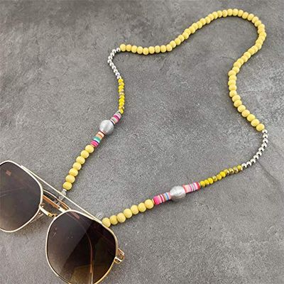 Handmade Wooden Beads Eyewears Chains Black Beaded Sunglass Eyeglass Lanyards Cord Holder Glasses Ropes (Color : Yellow Silver)