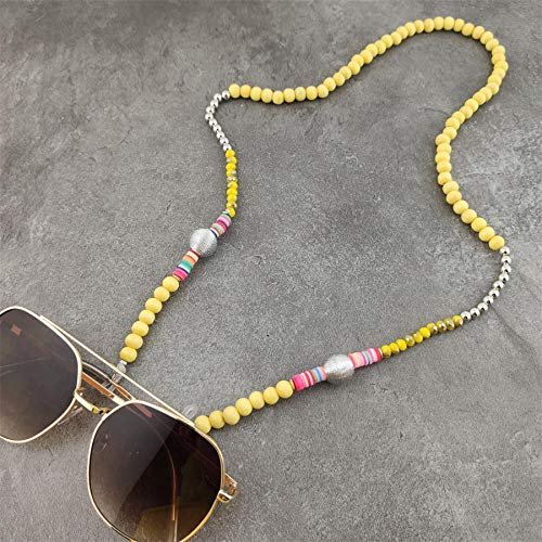 Handmade Wooden Beads Eyewears Chains Black Beaded Sunglass Eyeglass Lanyards Cord Holder Glasses Ropes (Color : Yellow Silver)