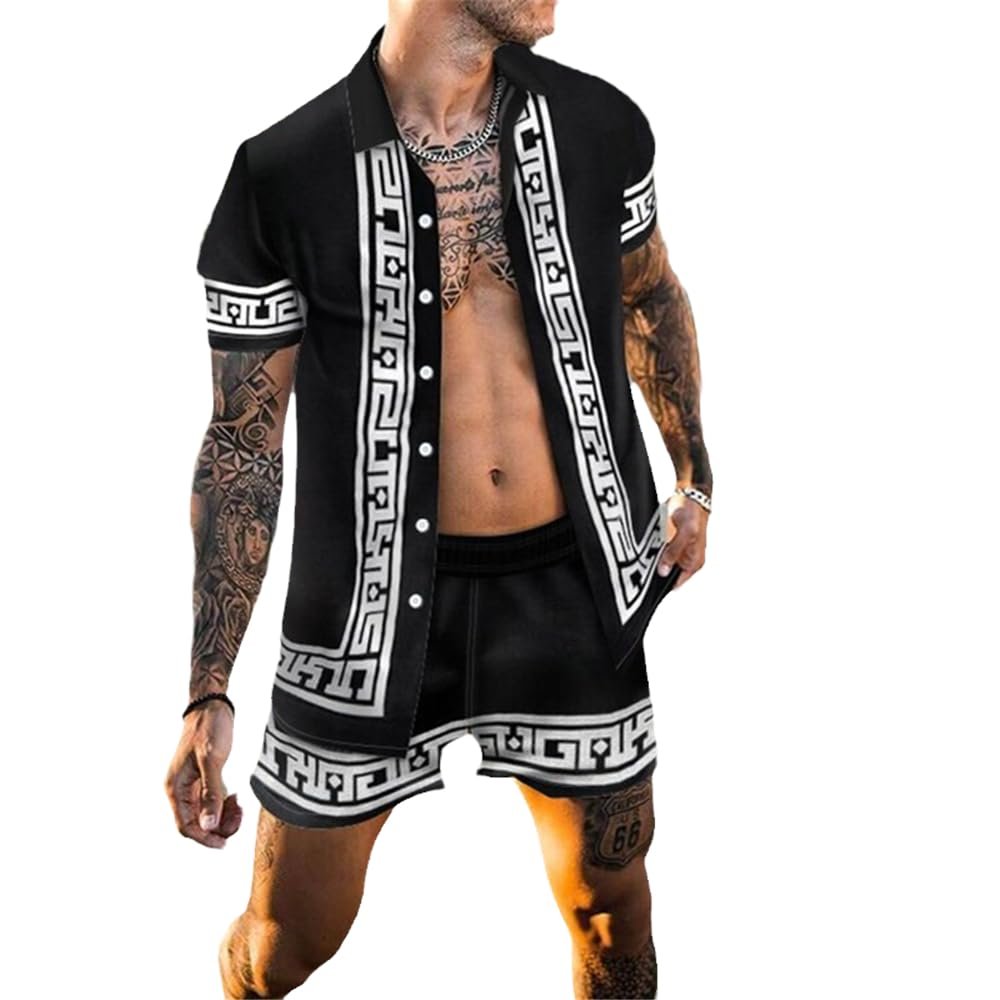 Men Hawaiian Sets Summer Golden Horse Printing Beach Short Sleeve Shirt Shorts Casual Trip Piece Suit s10 S
