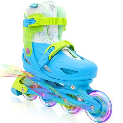Besketo Light up Inline Skates for Girls Boys, 4 Size Adjustable Roller Shoes with Full Illuminating Wheels for Kids, Hard Shell Roller Skates for Beginner Children Teens & Adult Youth - M J13-3 US