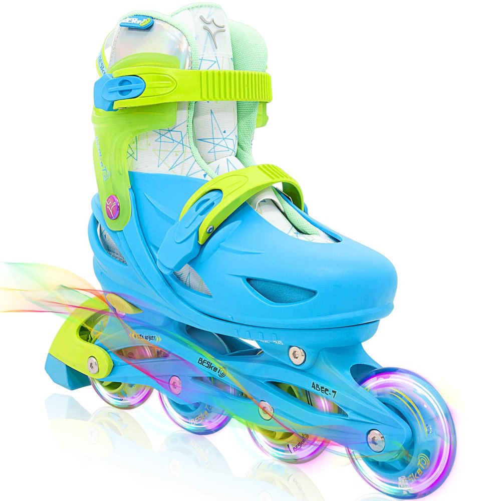 Besketo Light up Inline Skates for Girls Boys, 4 Size Adjustable Roller Shoes with Full Illuminating Wheels for Kids, Hard Shell Roller Skates for Beginner Children Teens & Adult Youth - M J13-3 US