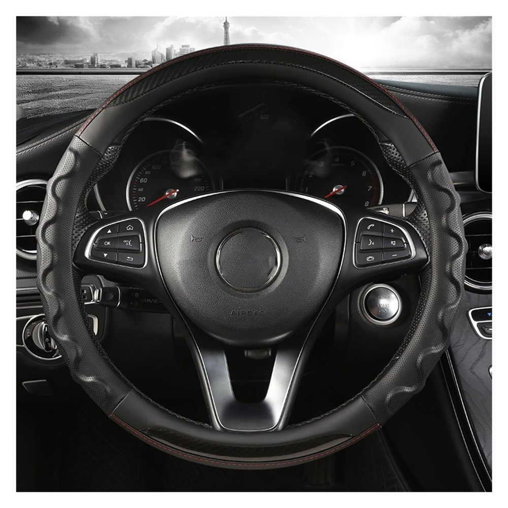 FUERU Car Steering Wheel Cover Set Car Steering Wheel Cover Carbon Fiber Breathable Linen Comfortable and Durable Car Interior (Color : 5#)