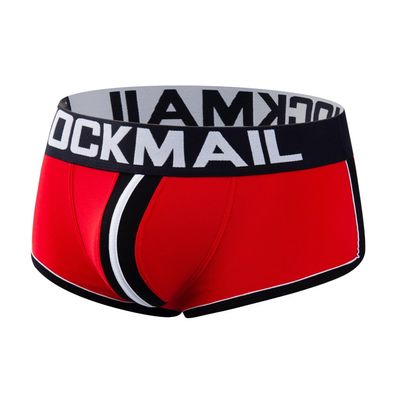 JOCKMAIL Men's Cotton Boxer Underwear Jockstrap Bottomless Mens Backless Trunks Brief Shorts (Medium, Red)