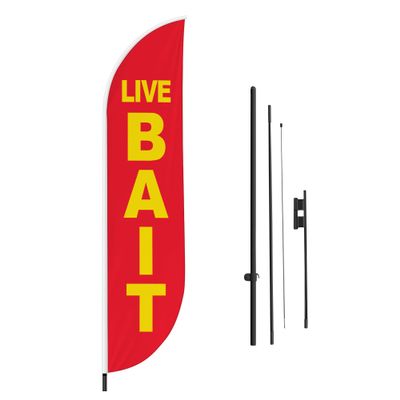 Bait Feather Flag(11.5Feetx2.5Feet) By Dreamcontroller For Business Outside With Optional Add-On Pole(15Feet) and Groundspike | Custom Swooper Flag | Made In Usa