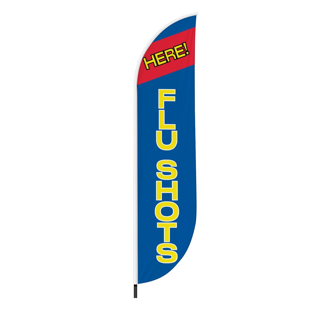 DreamController Flu Shots Feather Flag Only (11.5Feetx2.5Feet) for Business Outside with Optional Add-On Pole(15Feet) and Groundspike | Custom Swooper Flag | Made in USA