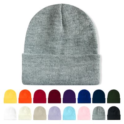 AGLIFEFY Winter Beanie Acrylic Knit Cuffed Plain Hats Skull Cap Warm Beanies for Men Women Grey
