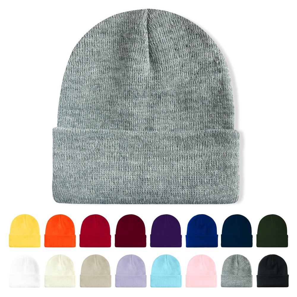 AGLIFEFY Winter Beanie Acrylic Knit Cuffed Plain Hats Skull Cap Warm Beanies for Men Women Grey