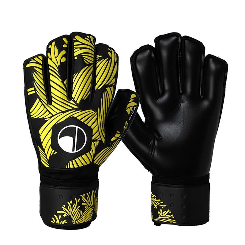 ALTALIVA Breathable Pro-Tek Fingersaves Soccer Football Goalie Goalkeeper Training Gloves Embossed Anti-Slip Latex Adjustable Wristband for Youth Adults Boy (yellow,#7)