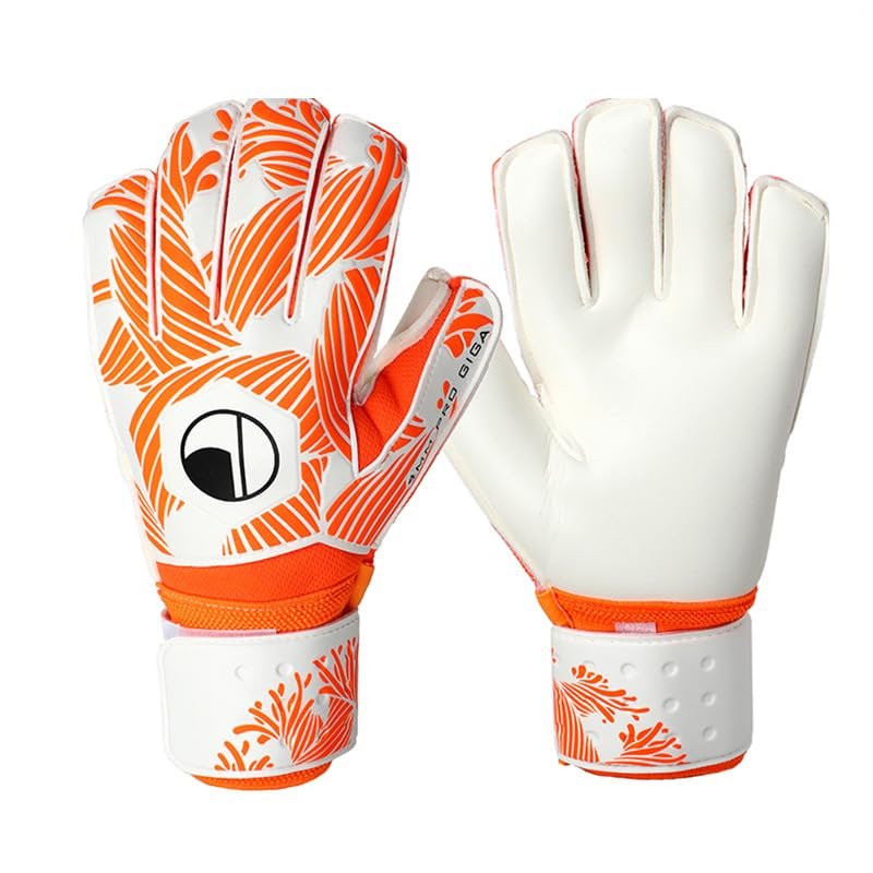 ALTALIVA Breathable Pro-Tek Fingersaves Soccer Football Goalie Goalkeeper Training Gloves Embossed Anti-Slip Latex Adjustable Wristband for Youth Adults Boy (orange,#7)