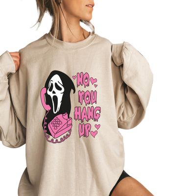 No You Hang Up Scream Sweatshirt, Ghostface Sweatshirt For Women, Ghostface Sweater For Unisex, Halloween Sweatshirt, Halloween Sweater (Sweatshirt S, Sand)