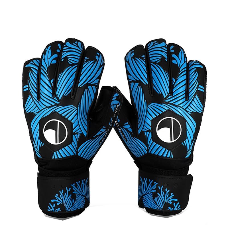 ALTALIVA Breathable Pro-Tek Fingersaves Soccer Football Goalie Goalkeeper Training Gloves Embossed Anti-Slip Latex Adjustable Wristband for Youth Adults Boy (Blue,#7)